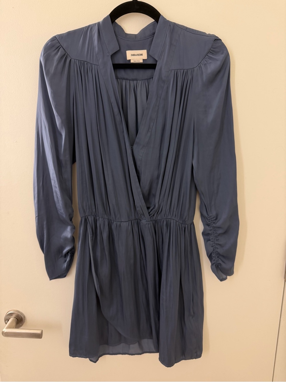 Zadig & Voltaire Slate Blue Long-Sleeve Wrap Mini Dress